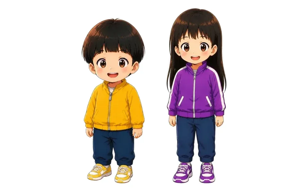 三男と四男が並んでいるイラスト